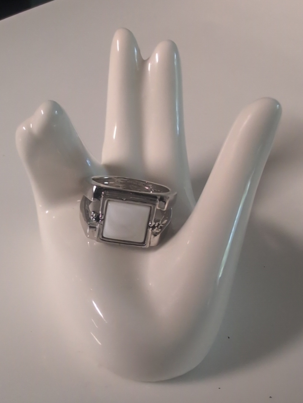 Lia Sophia Silver-Tone White Square Statement Ring